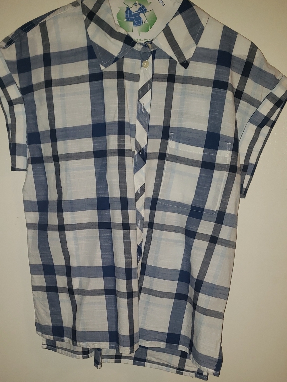Sleeveless plaid button up shirt 100%Cotton